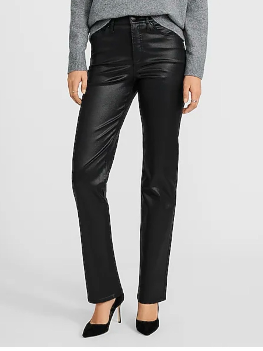 Black Coated Straight-Leg Pants